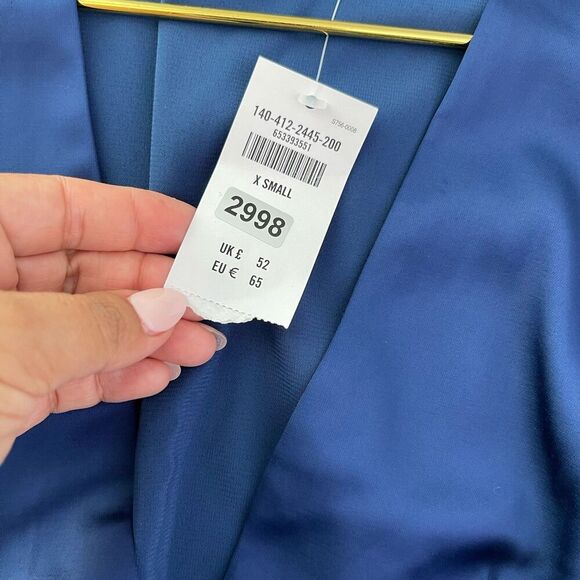 NEW Abercrombie & Fitch Top XS Blue Satin Crop V Neck Puff Long Sleeve Smocked - Picture 6 of 10